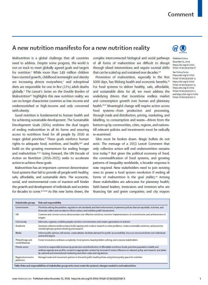 A new nutrition manifesto for a new nutrition reality